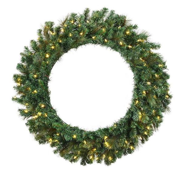 30" Artificial Mixed Brussels Battery Operated 50 Warm White LED Lights Wreath with Timer