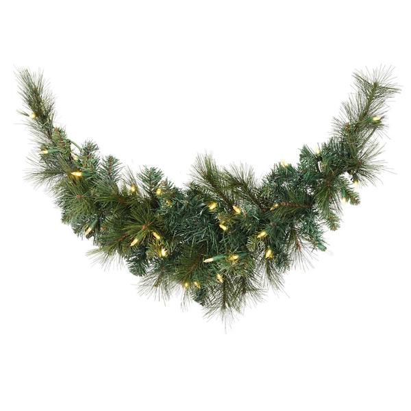 36" x 12" Artificial Mixed Brussels Pine Swag 35 Warm White LED Lights