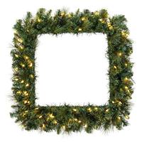 Vickerman 36" Artificial Square Mixed Brussels Pine Wreath 100 Clear Miniature Lights