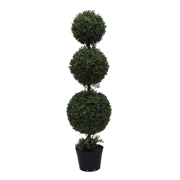 48" Artificial Boxwood Triple Ball Topiary in Container