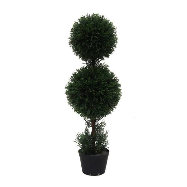 36" Artificial Cedar Double Ball Topiary in Container
