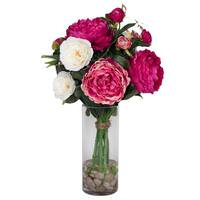 Vickerman 22" Artificial Pink Peony Arrangement