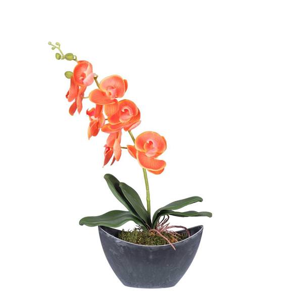 20.5" Artificial Orange Orchid Arrangement With Oval Container