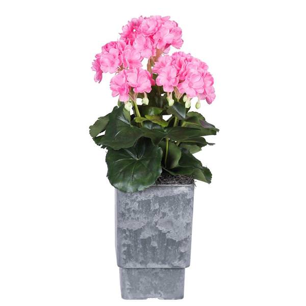 17" Artificial Pink Geranium With Square Container