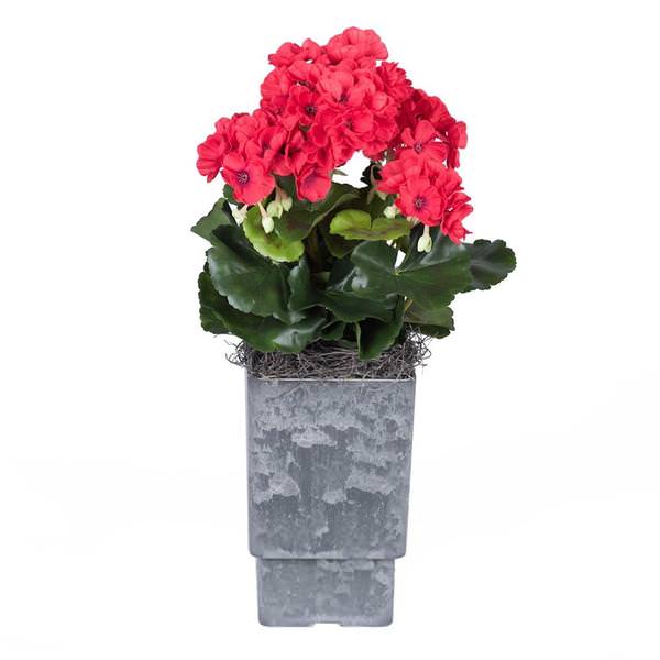 17" Artificial Red Geranium With Square Container