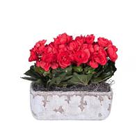Vickerman 10" Artificial Red Begonia Bush With Cement Rectangle