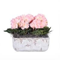 Vickerman 10" Artificial Pink Begonia Bush With Cement Rectangle