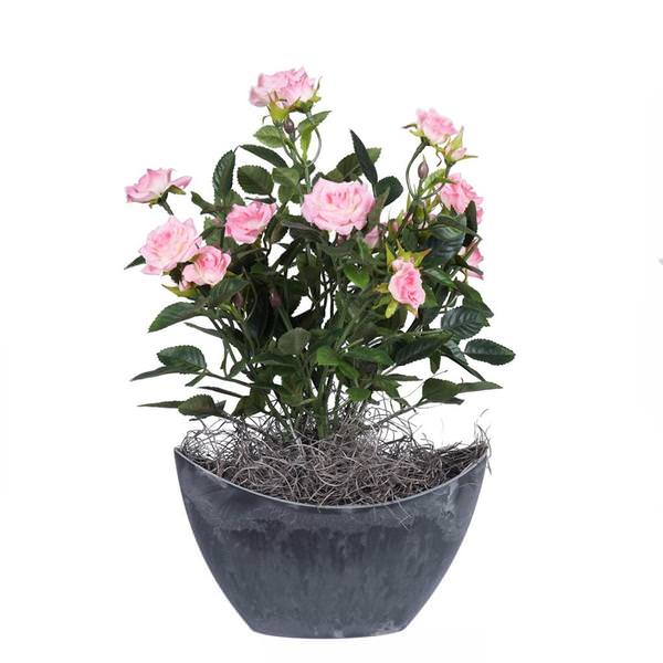 13.5" Artificial Mini Light Pink Diamond Rose Bush With Oval Container