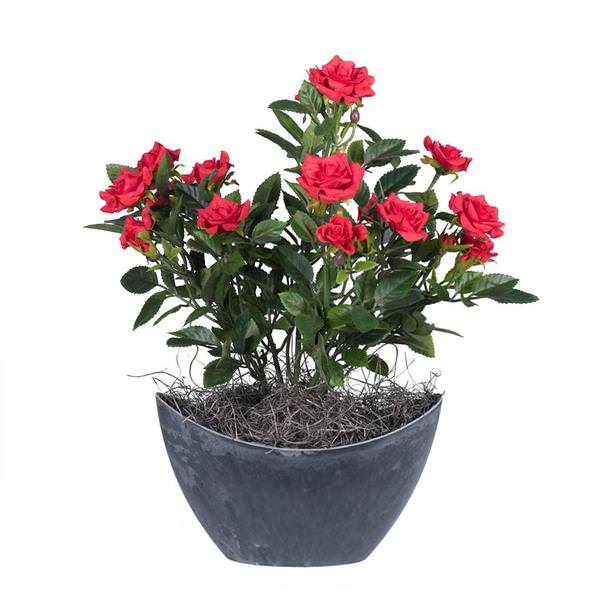 13.5" Artificial Mini Red Diamond Rose Bush With Oval Container