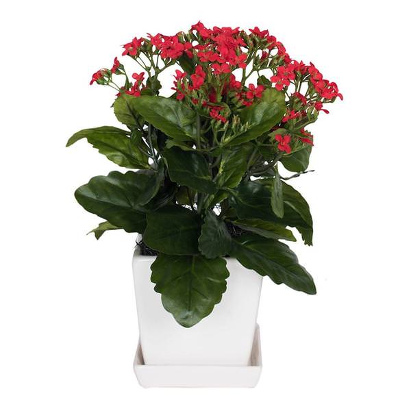 13" Artificial Red Kalanchoe With Ceramic Planter