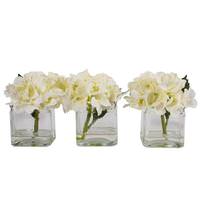 Vickerman 5" Artificial White Hydrangea in Clear Glass Cube (Set of 3)