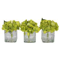 Vickerman 5" Artificial Green Hydrangea in Clear Glass Cube