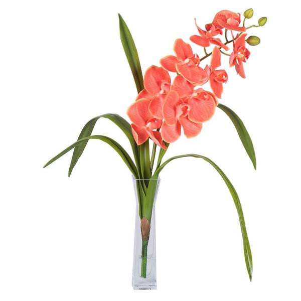 22" Artificial Orange Orchid in Vase