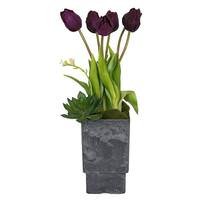 Vickerman 18" Artificial Purple Tulips in Square Plastic Vase
