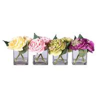Vickerman 5" Rose Arrangement in Square Glass Vases