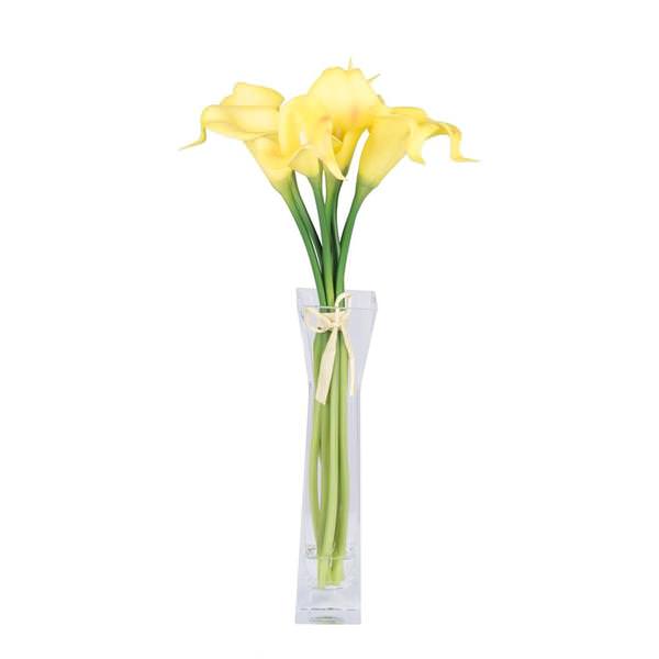 15" Artificial Yellow Calla Lily Bunch in Acrylic Water