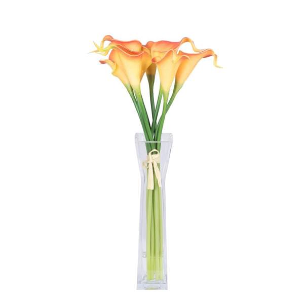 15" Artificial Orange Calla Lily Bunch in Acrylic Water