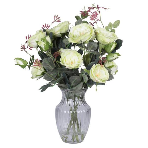 18.5" Artificial White / Green Roses in Acrylic Water