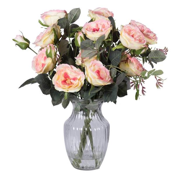 18.5" Artificial Yellow / Pink Roses in Acrylic Water