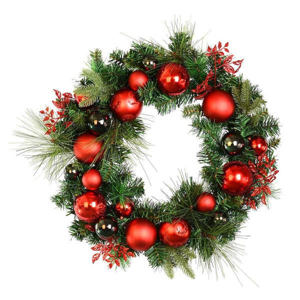 24" Artificial Mixed Green Decorated Wreath