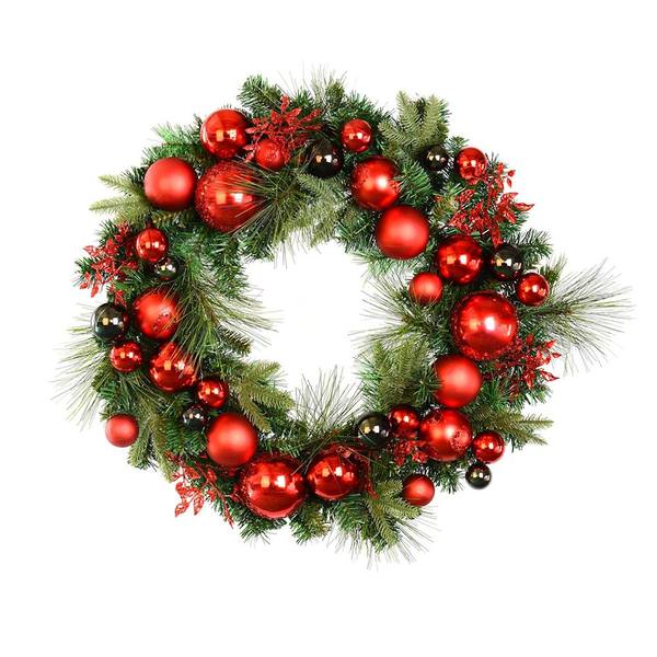 30" Artificial Mixed Green Decorated Wreath