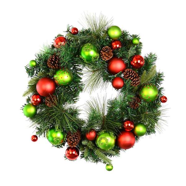 24" Mixed Green Decorated Wreath