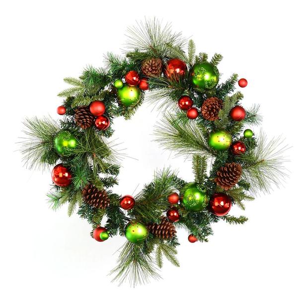 30" Artificial Mixed Green Decorated Wreath