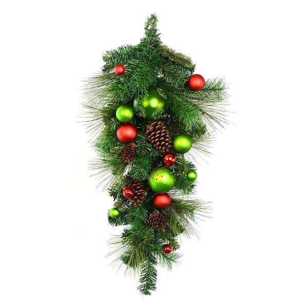 30" Artificial Mixed Green Decorated Teardrop