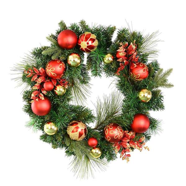 24" Artificial Mixed Green Decorated Wreath