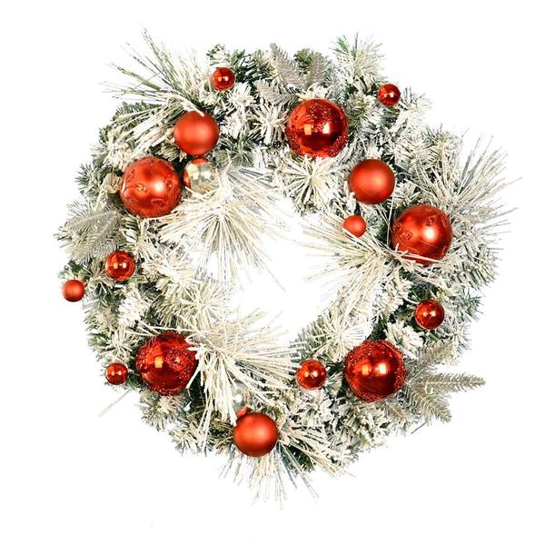 24" Artificial Flocked Mixed Needle Decorated Wreath