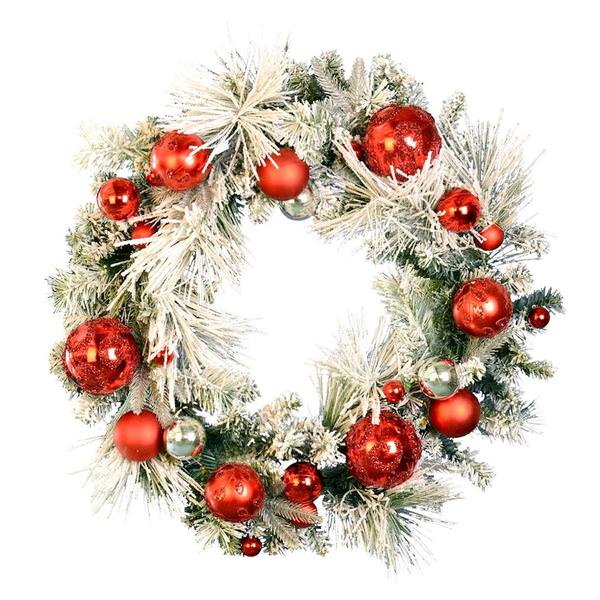 30" Artificial Flocked Mixed Needle Decorated Wreath