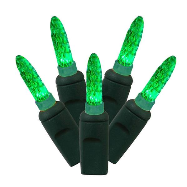 70 Light 24' Green Wire Green M5 Faceted LED String Light Set with 4" Spacing