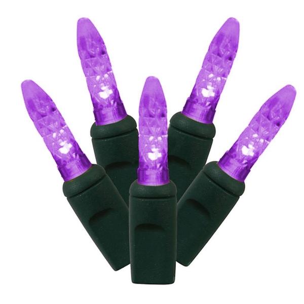 70 Light 24' Green Wire Purple M5 Faceted LED String Light Set with 4" Spacing