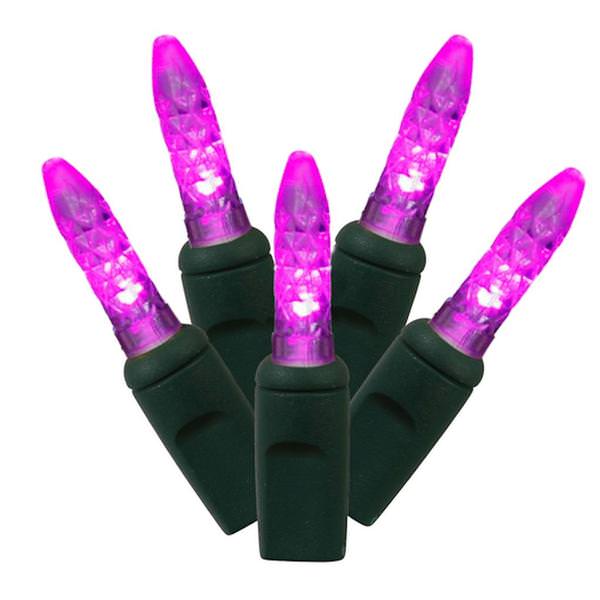 70 Light 24' Green Wire Purple M5 Faceted LED String Light Set with 4" Spacing