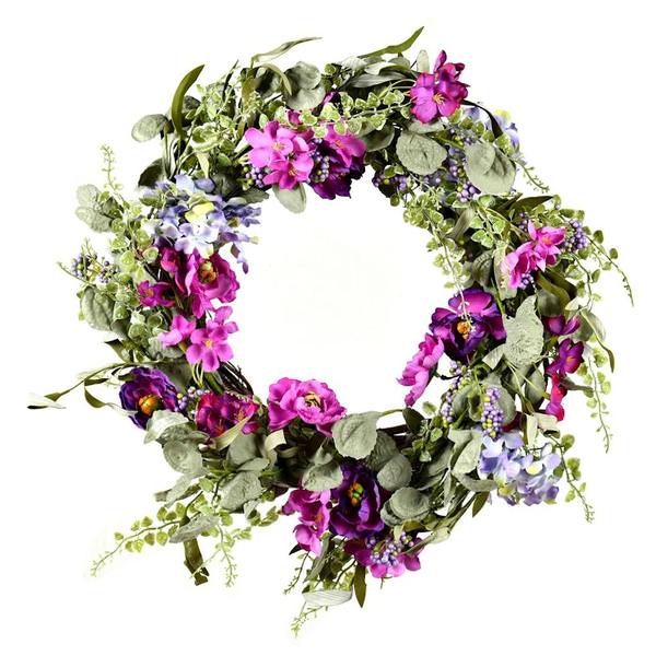 22" Artificial Mixed Purple Floral Wreath