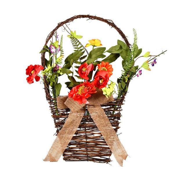 20" Mixed Coral/Orange/Green/Purple Flower Basket