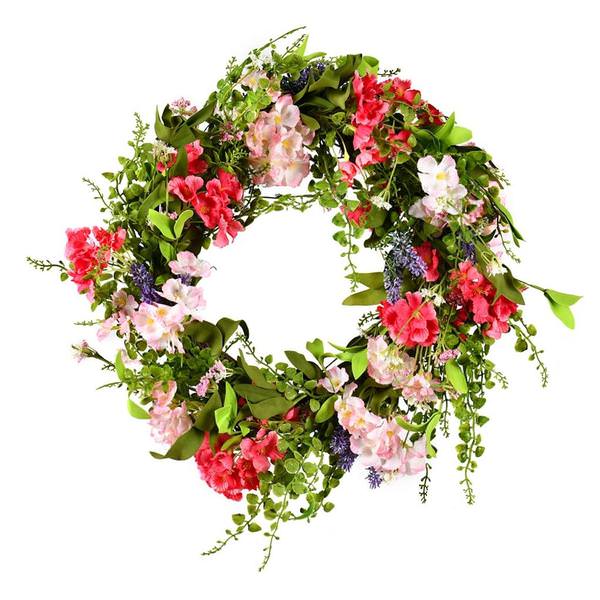 22" Artificial Pink / White Floral Wreath