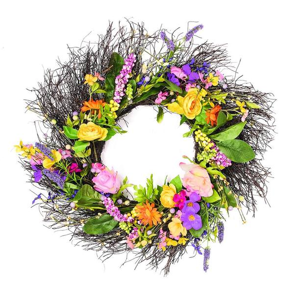 24" Artificial Bright Mixed Floral Wreath