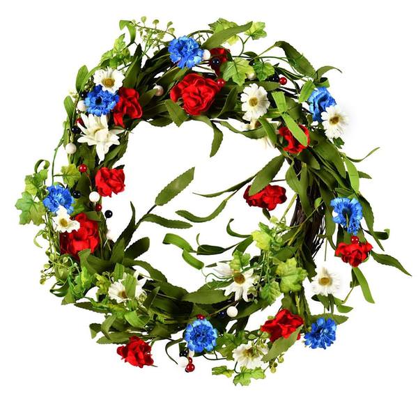 22" Artificial Red / White / Blue Floral Wreath