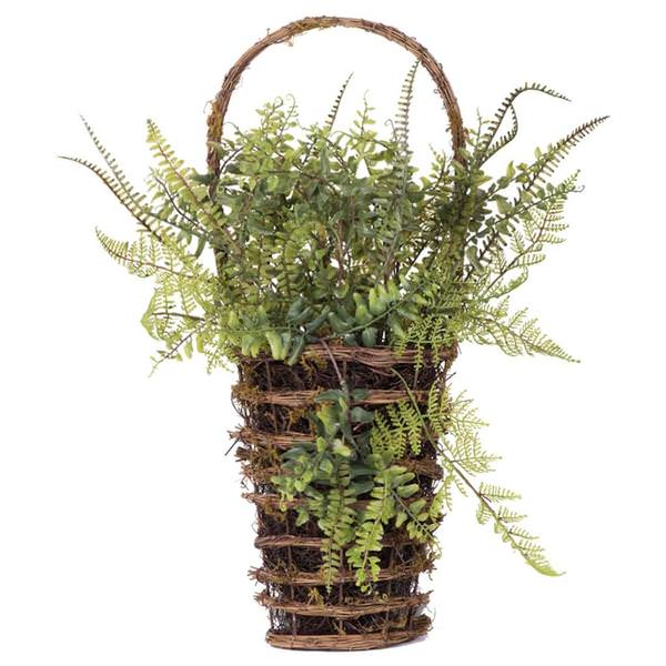 21" Artificial Green Fern in Hanging Wall Basket
