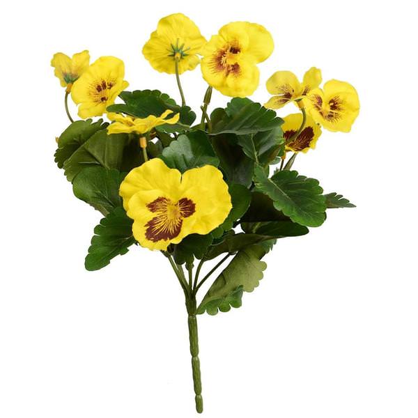 10" Artificial Yellow Pansy Bush (4 pack)