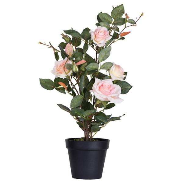 21" Artificial Pink Rose Plant in Black Pot