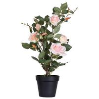 View 21" Artificial Pink Rose Plant in Black Pot