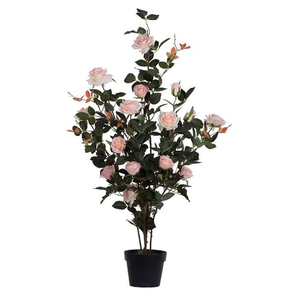 45" Artificial Pink Rose Plant in Black Pot