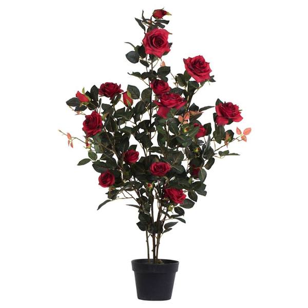45" Artificial Red Rose Plant in Black Pot