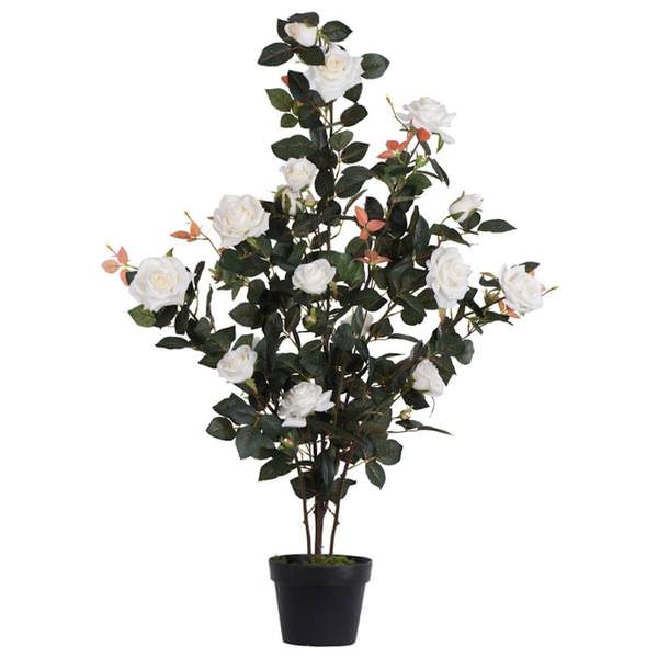 45" Artificial White Rose Plant in Black Pot