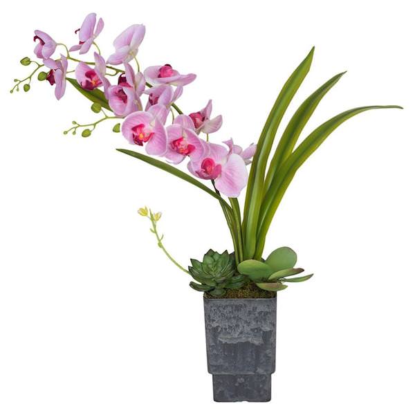 30" Artificial Pink Orchid with Various Succulents