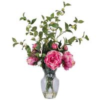 Vickerman 25.5" Artificial Pink Peony with White Tea Roses in Swirl Vase