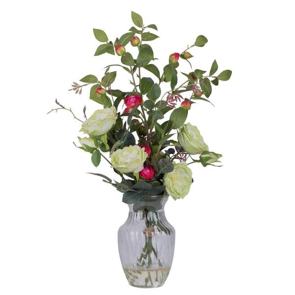 25" Artificial Tea Roses in Swirl Vase