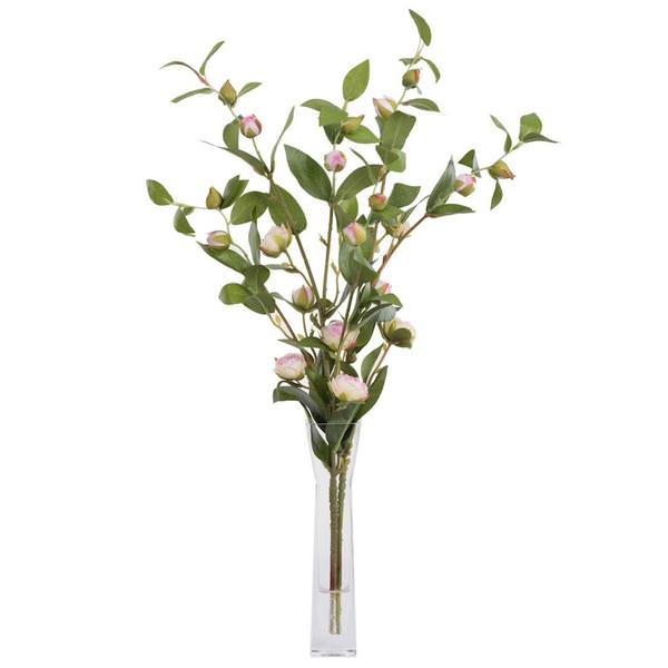 24" Artificial Pink Tea Rose in Glass